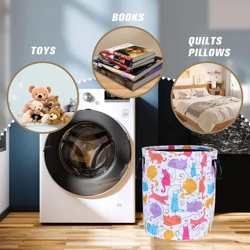 Miniatura 4 de Cesta de lavandería linda con diseño de gato plegable de tela Oxford, bolsa de lona divertida, cesta de lavandería, organizador de almacenamiento