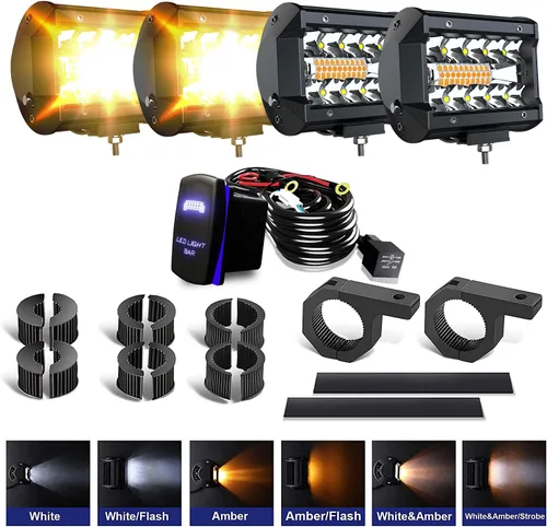 Miniatura 12 de ASLONG 4 Piezas Cubos LED 3X3 Blanco/Ámbar Pods Estroboscópicos de Inundación Trabajo con Halo RGB Chaser 16 Colores Sólidos Más de 92 Modos