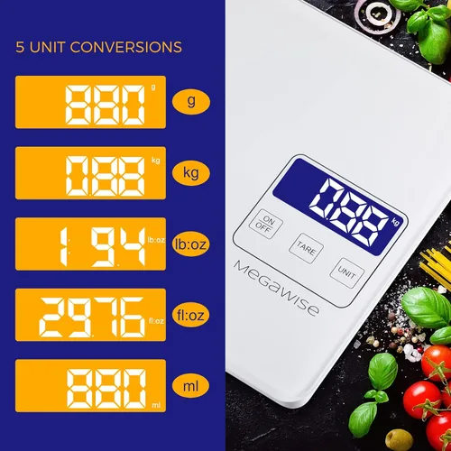 Miniatura 2 de Báscula digital de cocina K28H - Diseño ultradelgado, medición precisa de 0.04 oz a 33.1 lbs, 5 unidades, función de tara, pantalla retroiluminada