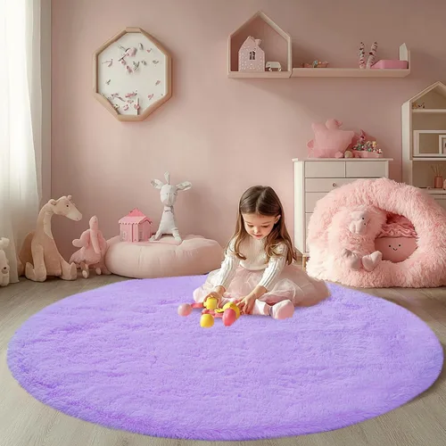 Miniatura 31 de Alfombras para dormitorio de niñas sala de estar: alfombra de área peluda de 5 x 7 para sala de juegos de niños, alfombra peluda de felpa pastel