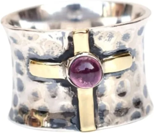 Miniatura 13 de Gemstone Spinner Ring for Women, 925 Sterling Silver Boho Meditation Band with Amethyst, Moonstone, Opal, Garnet, Gift for Her