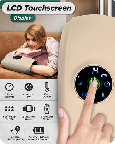 Miniatura 6 de Lunix LX7 Masajeador de manos eléctrico con pantalla táctil con compresión y calor, terapia de puntos de presión para artritis, alivio del dolor