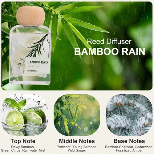 Miniatura 3 de Difusores de varillas para el hogar, aroma de lluvia de bambú 100ml (3.38oz) Aceite natural de larga duración para uso en el hogar, baño, oficina