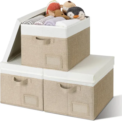 Miniatura 22 de GRANNY SAYS Cajas de tela con tapas, contenedores de almacenamiento con asas, contenedores de estante para organizar, cajas de almacenamiento extra