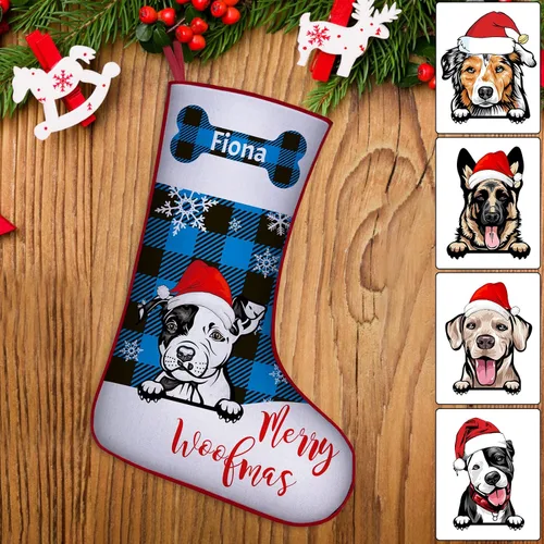 Miniatura 21 de Medias de Navidad de raza de perro personalizadas con texto de nombre, regalos de decoración de calcetines de Navidad personalizados para perros