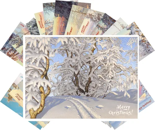 PIXILUV Postales vintage (24 piezas de 4 x 6 pulgadas cada una) magníficos paisajes mágicos nevados postales de Navidad postales retro tarjeta de
