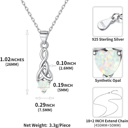 Miniatura 5 de ChicSilver Collar con colgante de nudo celta de plata de ley 925 con forma de corazón brillante de 18 pulgadas (con caja de regalo)
