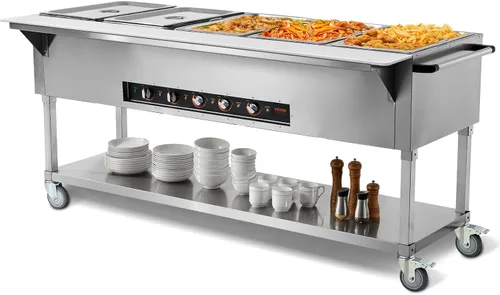 Miniatura 16 de Vevor - Calentador de alimentos comercial de 4 bandejas, mesa de vapor eléctrica de 4 x 20.6QT, calentador de alimentos para buffet de catering