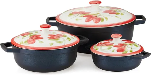 Miniatura 10 de IMUSA Carmen de Viboral Carmen de Viboral - Juego de 8 piezas de caldero antiadherente de aluminio fundido con tapas florales de cerámica