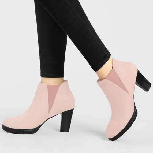 Miniatura 2 de Allegra K Botines Chelsea con tacón redondo y puntera redonda para mujer