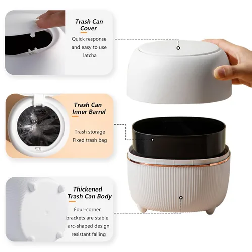 Miniatura 4 de Mini bote de basura moderno con tapa, papelera de escritorio, papelera de plástico para oficina, cesta de basura de plástico para encimera, tipo