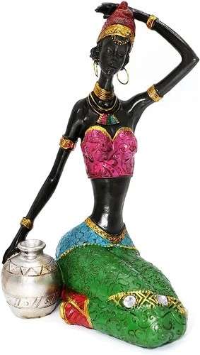 Miniatura 8 de Rayberro Escultura de mujeres africanas, 7.87 pulgadas de alto, figura de mujer negra, figura tribal de dama afroamericana, estatua de mujer