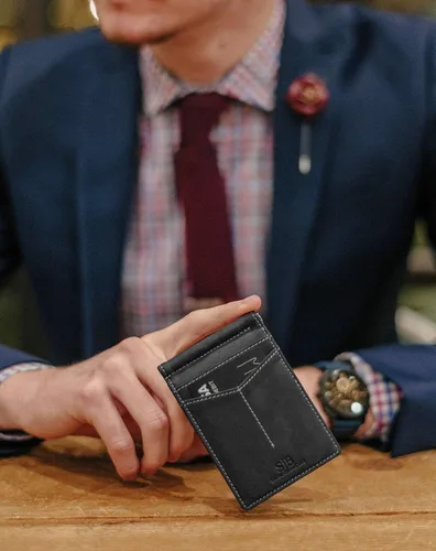 Miniatura 2 de Serman Brand RFID billetera de bloqueo Slim Bifold – cuero genuino minimalista bolsillo frontal carteras para hombres con clip para dinero, cartera
