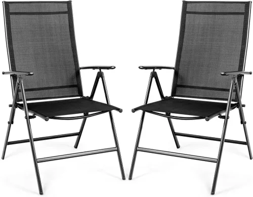 Giantex Juego de 2 sillas de comedor para patio, sillas plegables para exteriores, sillas de camping portátiles con tela transpirable, sillas