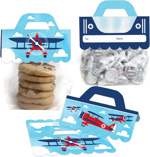 Big Dot of Happiness Taking Flight - Avión - Etiquetas transparentes transparentes para bolsas de dulces con adornos para baby shower o fiesta de
