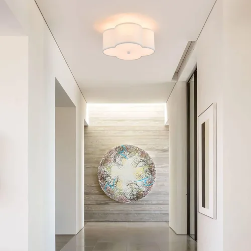 Miniatura 7 de Lámpara de techo semiempotrada, moderna lámpara cercana al techo con pantalla de tambor de tela blanca crema para guardería, habitación de niños