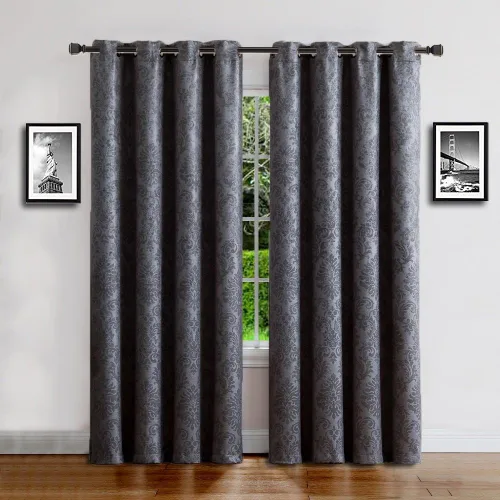 Miniatura 2 de Warm Home Designs 1 par (2 paneles) de cortinas opacas de carbón gris con patrón de flores de damasco texturizado en relieve. Cada panel de cortina
