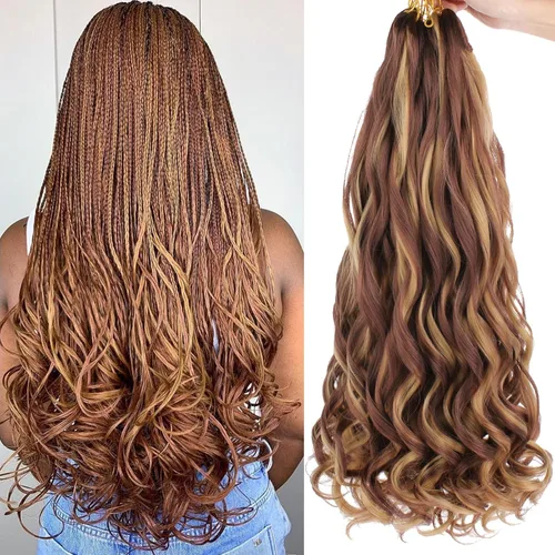 Miniatura 52 de COOKOO 9 paquetes de cabello rizado francés trenzado de 18 pulgadas, suave y flexible, cabello trenzado de alta calidad, rizos franceses, extensión