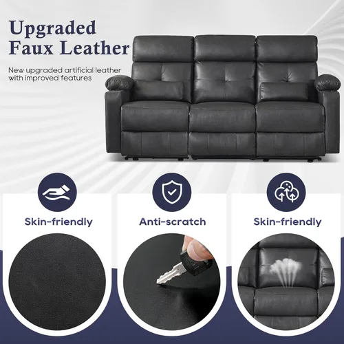 Miniatura 5 de Sofá reclinable eléctrico con calor y masaje, sofá reclinable eléctrico con reposapiés extendido, sofá reclinable de 3 plazas con puertos USB