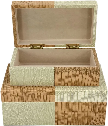 Miniatura 8 de Galt International Cajas de almacenamiento decorativas de cuero vegano, caja grande y pequeña con tapa con bisagras, diseño de cuero a cuadros negro