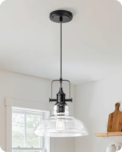 Miniatura 9 de EDISHINE Lámpara Colgante de Estilo Granja, Lámpara Colgante Rústica con Veta de Madera y Acabado Negro, Iluminación Colgante para Isla de Cocina