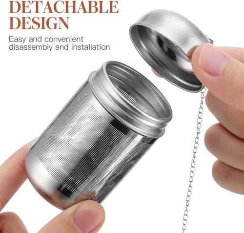 Miniatura 3 de Hemoton Bola de condimento de acero inoxidable con cadena para colgar, filtro de especias de malla fina para sopa, té, salmuera, cesta de cocina