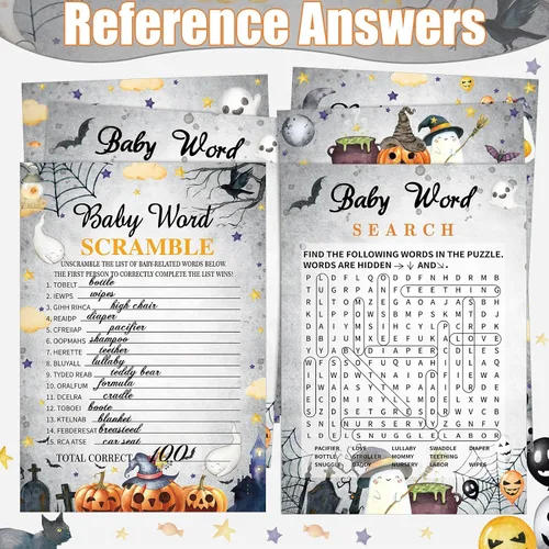 Miniatura 6 de Funnymoom Set de 426 piezas de juegos de baby shower de Halloween, 8 juegos, incluye bingo de baby shower, el precio correcto, adivina quién