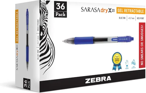 Miniatura 12 de Zebra Pen Sarasa Dry X20 - Bolígrafos de gel retráctiles, punta media de 0.028 in, tinta negra con tecnología de tinta de secado rápido, ideales