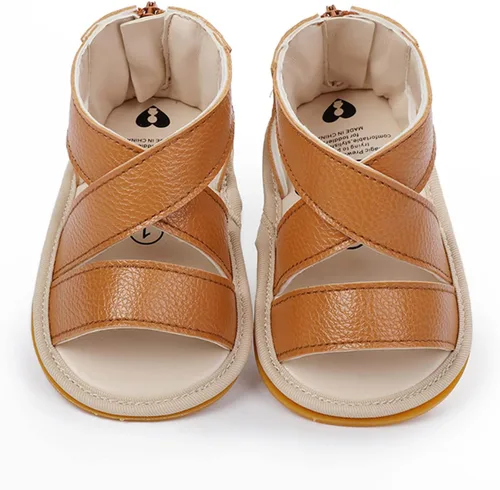 Miniatura 5 de Sandalias de piel con velcro para bebés y niñas, zapatos antideslizantes de punta abierta, zapatos de verano al aire libre para bebés y niños