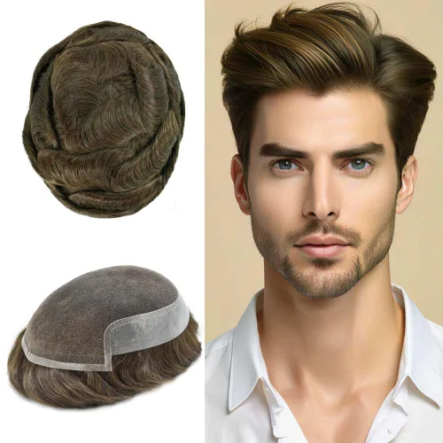 Toupee - Pieza de cabello humano real de encaje francés para hombre, sistema de unidades de cabello frontal con nudo bleched tupé para hombres,