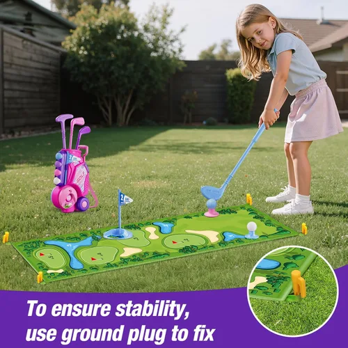 Miniatura 6 de HYES Juego de Golf para Niños Pequeños de 2-4 Años, Club de Golf para Niños con 8 Pelotas, 4 Palos de Plástico, Tapete de Putting, Marcador, Bolsa