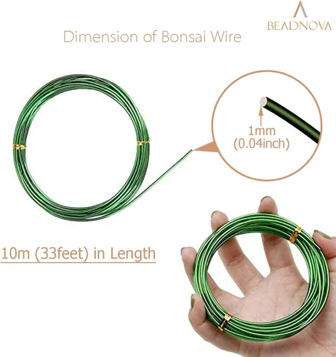 Miniatura 2 de BEADNOVA Alambre de árbol bonsái de 98 pies, alambre de entrenamiento de árbol bonsái de aluminio verde para plantas de interior y exterior