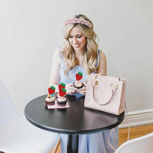 Miniatura 4 de 24 piezas de adornos para cupcakes de fresa, purpurina roja, temas de frutas, bayas y fresas, para verano, dulces, baby shower, fiesta