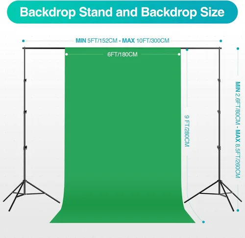 Miniatura 2 de EMART Sistema de soporte de telón de fondo de 8.5 x 10 pies, kit de iluminación profesional para fotografía con bombilla LED de 50 W, telón de fondo