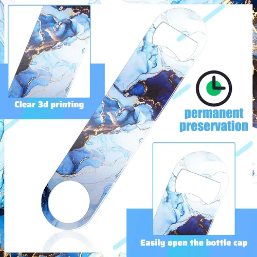 Miniatura 3 de 4 piezas de abridor de botellas plano de acero inoxidable resistente, herramientas para cocina, bar, restaurante, 7 pulgadas (estampado de mármol)