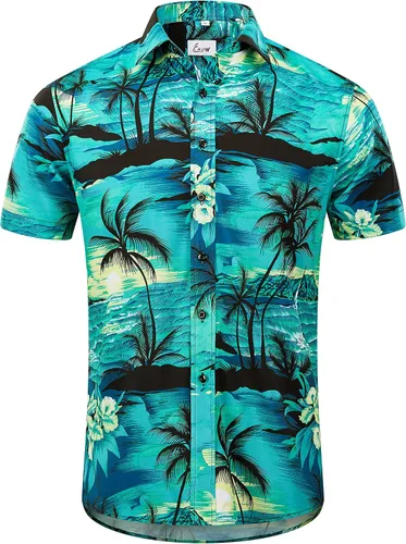 Miniatura 2 de EUOW - Camisa hawaiana estampada de manga corta para hombre, con botones, de verano, para playa