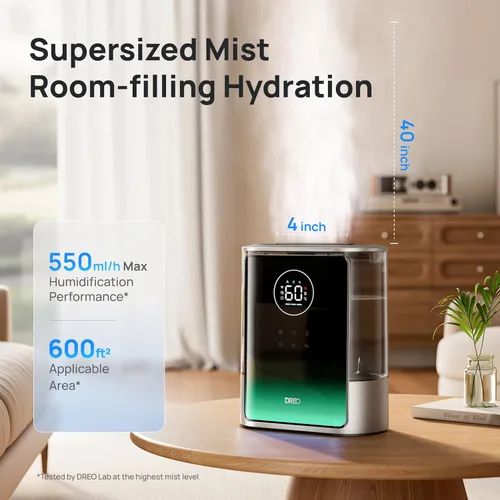 Miniatura 3 de Dreo Humidificador inteligente de 8L para habitación grande, 600 pies cuadrados, HM717S, 80H Runtime Humidificadores de niebla cálida y fría de gran