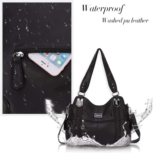 Miniatura 59 de Angel Barcelo - Bolsa de hombro amplia para mujer, diseño Hobo, cuero lavado
