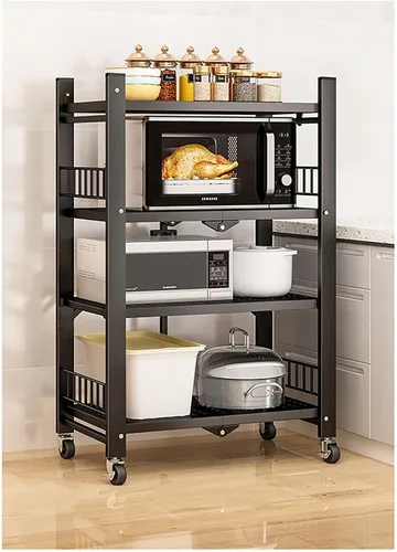 Estante de almacenamiento plegable para estantes, estantes plegables de metal de 4 niveles con ruedas, estantes y estantes de almacenamiento,