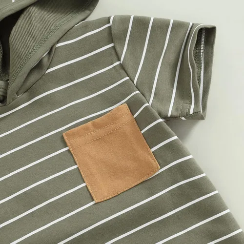 Miniatura 5 de Conjunto de ropa de verano para bebé y niño, con estampado de arco iris, bolsillo con capucha, pantalones cortos elásticos, lindo conjunto de traje