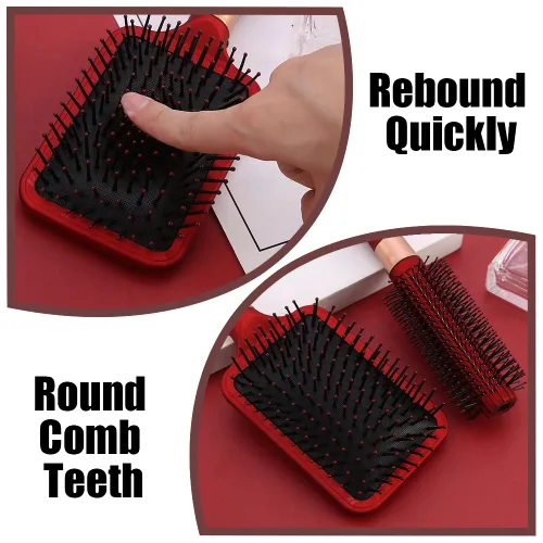 Miniatura 3 de Juego de 4 cepillos para el cabello, incluye peine ovalado de masaje antiestático, cepillo desenredante, cepillo de pelo redondo, cepillo de pelo