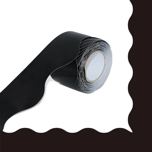 60 pies de bordes para tablón de anuncios, borde festoneado enrollado de color negro puro con diseño de línea ondulada para decoración de escuela,