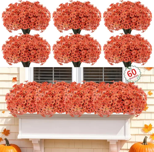 Miniatura 23 de Paquete de 22 flores artificiales para exteriores, flores sintéticas resistentes a los rayos UV con plantas de plástico, flores de seda sintética