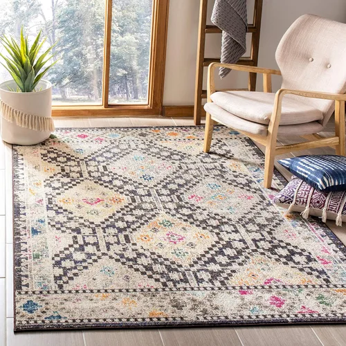 Miniatura 35 de Safavieh Madison Collection MAD418F - Alfombra de área con diamantes, Polipropileno, Gris/amarillo