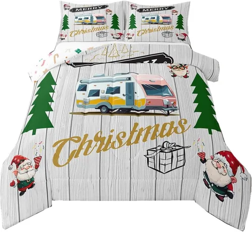 Miniatura 23 de Erosebridal Juego de edredón de Papá Noel tamaño matrimonial para niños y niñas, edredón de plumón de Feliz Navidad, juego de ropa de cama
