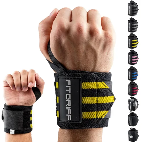 Miniatura 13 de Fitgriff® Muñequeras para levantamiento de pesas (18 pulgadas), soporte resistente para gimnasio, prensa de banco y flexiones (1 par) - para hombres