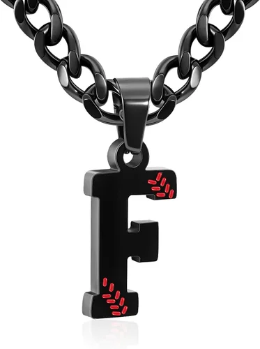 Miniatura 72 de Avotto Collar de béisbol con letra inicial de la A a la Z para niños y hombres, cadena cubana de acero inoxidable resistente que no se decolora