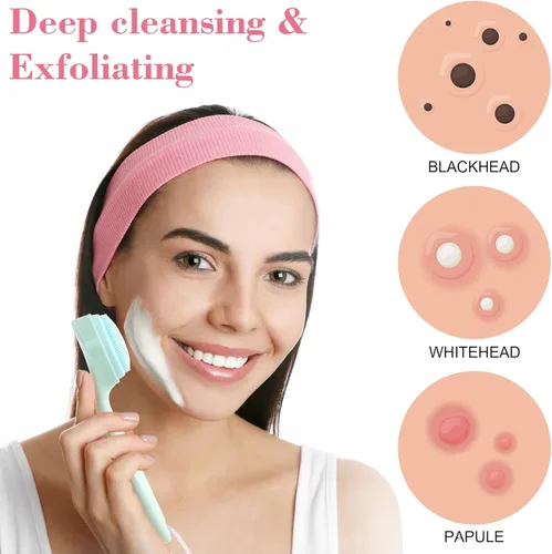 Miniatura 3 de HINZIC Paquete de 2 cepillos de limpieza facial manual de silicona, agradable a la piel, impermeable, limpiador exfoliante para puntos negros