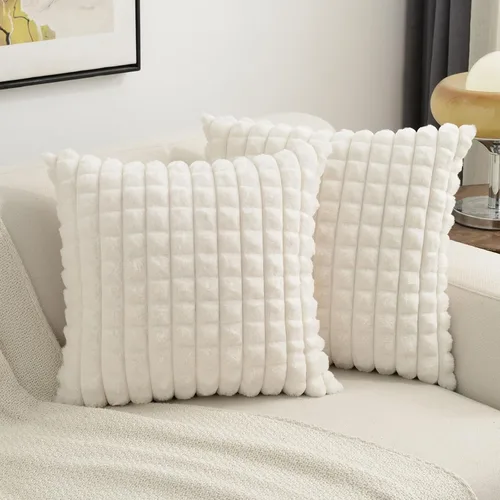 Miniatura 9 de FUTEI Juego de 2 fundas de almohada decorativas burdeos de 22 x 22 pulgadas, fundas de cojín cuadradas color rojo vino, a cuadros de piel sintética