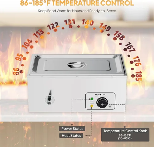 Miniatura 3 de ROVSUN Calentador de alimentos comercial de 21 cuartos de galón, calentador eléctrico de acero inoxidable de 110 V Bain Marie, mesa de vapor